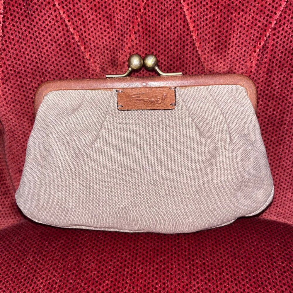 FOSSIL Crewel Frame Mini Multicolor Kisslock Clutch Canvas Crossbody Purse - Picture 6 of 16